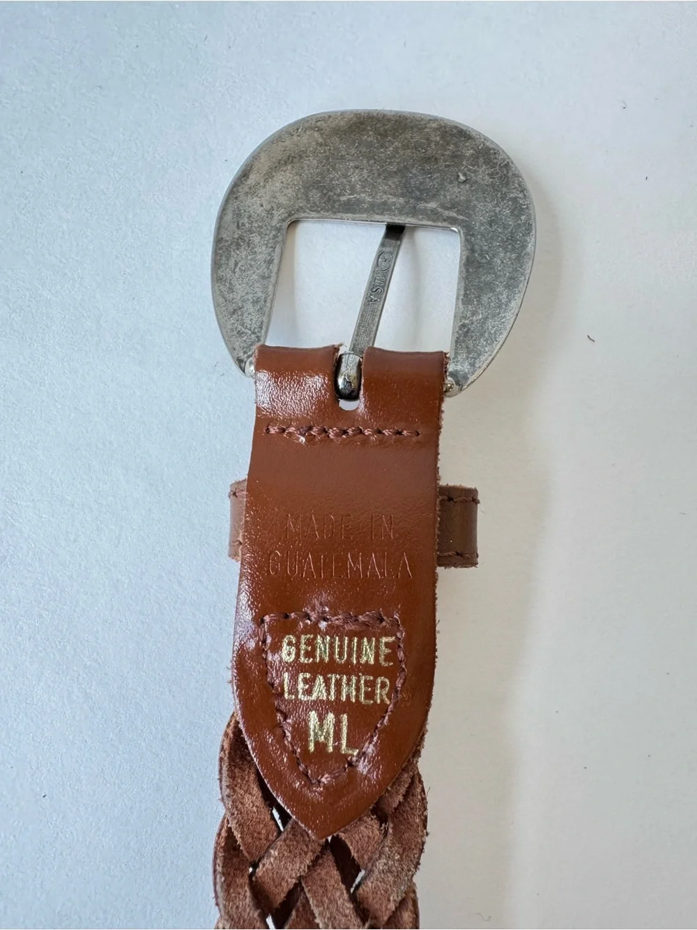 Woven Brown Leather Belt Size M / L Studded Medallion Western Rodeo Cowgirl